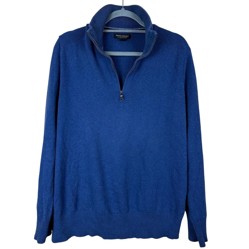 Banana Republic Cobalt Blue Indigo Quarter Zip Cotton Cashmere Sweater Men's M